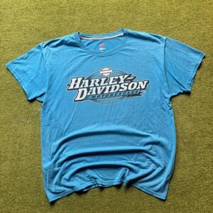 Harley-Davidson Y2K Pop Gainesville FL T-Shirt Blue Graphic Logo Tee Mens Medium